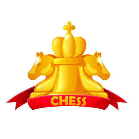 Chess icon with chess figures and red ribbonのイラスト素材