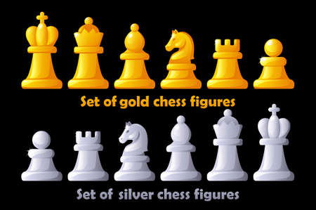 Chess figures for chess strategy board game. Gold and silver set chess figuresのイラスト素材