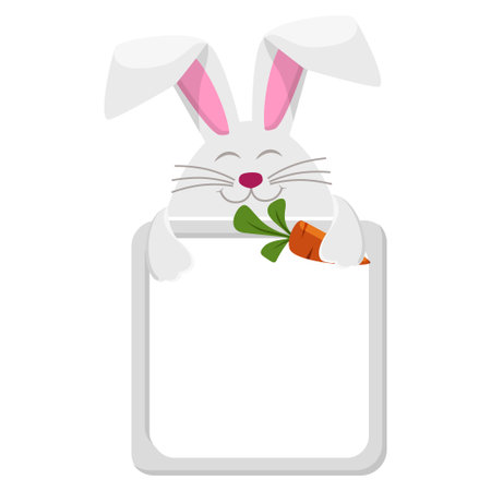 Avatar frame rabbit or hare with carrot, animal square template for gameのイラスト素材