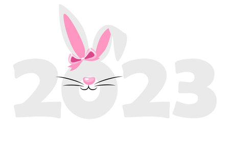 Happy New Year 2023, Cartoon Rabbit Zodiac. Greeting card template