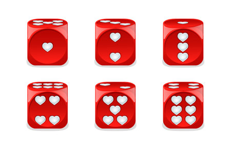 Set isolated gaming valentine dice with hearts.のイラスト素材