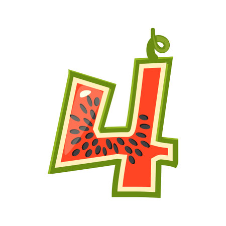 Cute watermelon number 4, vector digit fourのイラスト素材