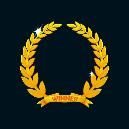 Golden laurel wreath award. Isolated icon for game ui assetsのイラスト素材