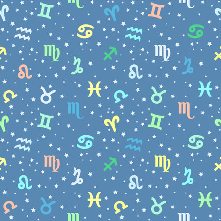 Background with signs of the zodiac. Astrology seamless pattern with zodiac signsのイラスト素材