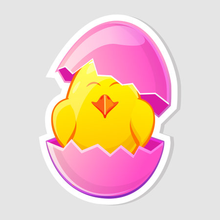 Vector Easter sticker, Easter Chick in eggのイラスト素材