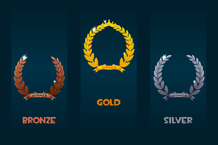 Set of laurel wreath award- bronze, silver and goldのイラスト素材
