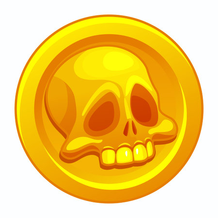 Pirate gold coin icon with a human skull. Pirate doubloon. Vector illustrationのイラスト素材