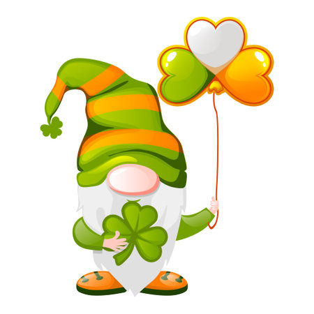 St Patricks Day Irish gnome holding shamrocks or cloversのイラスト素材