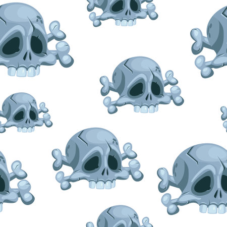 Seamless pattern with Human skull and crossbones, head of skeleton. Symbol of death or dangerous. Design element for halloween holidayのイラスト素材