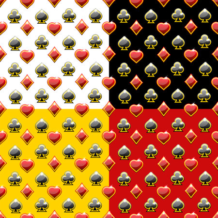 Seamless patterns with Playing Cards Symbols on different background. Heart, spade, club and diamondのイラスト素材