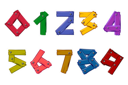 Set Wooden numbers. Colored wooden plank in digitsのイラスト素材