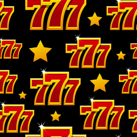Seampless pattern 777 on black background. Jackpot symbolのイラスト素材