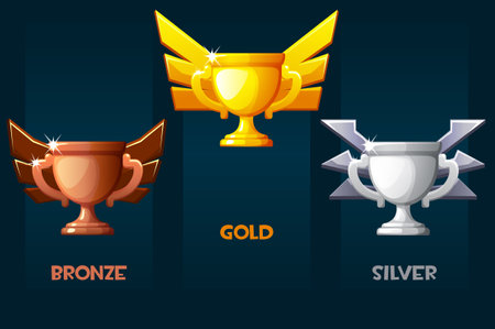 Bronze, silver and golden award cup. Different prize placesのイラスト素材