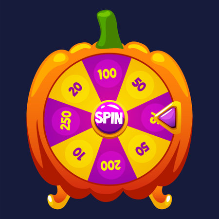 Halloween Wheel of Fortune, button rotation. 2D game asset. Halloween Bonus Popupのイラスト素材