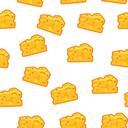 Seamless pattern with a slice of cheese on a white backgroundのイラスト素材