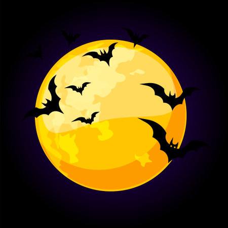 Full moon and bats for greeting card. Halloween illustrationのイラスト素材