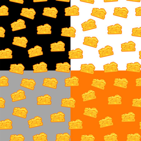 Set seamless patterns with a slice of cheeseのイラスト素材