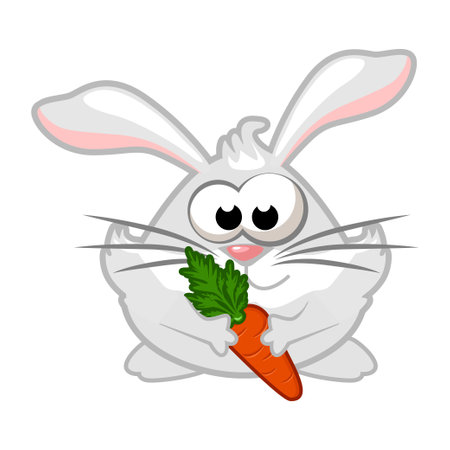 Funny bunny holding a carrot. Rabbit characterのイラスト素材