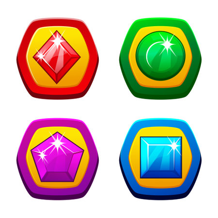 Game gemstones, magic jewels, royal precious gems. Fantasy cartoon GUI trophyのイラスト素材