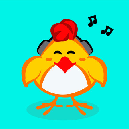 Cute chick listening to music in headphones.のイラスト素材