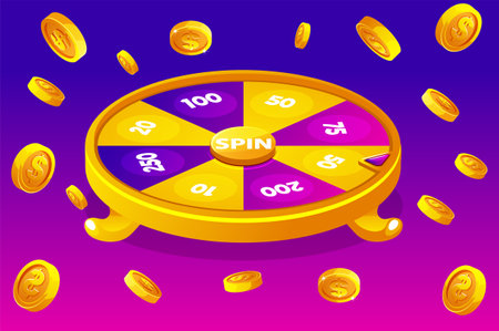 Wheel of fortune vector for the casino. Background with explosion coinsのイラスト素材