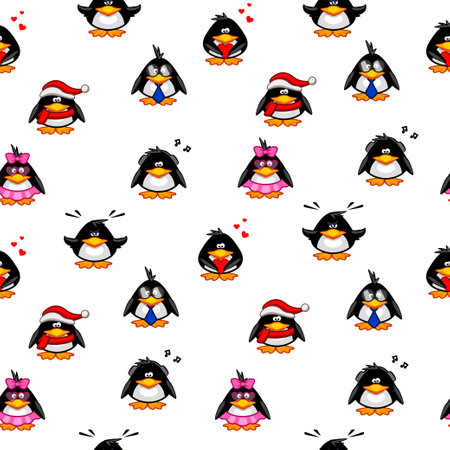 Seamless pattern with the Penguinsのイラスト素材