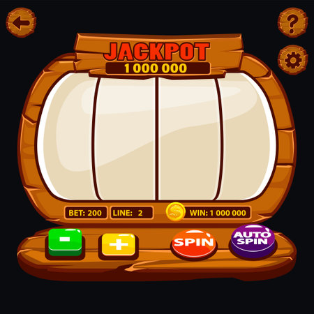 Vector Wooden Lucky Empty Slot Machine. Casino Fortune, Spin Wheel for Gambling.のイラスト素材