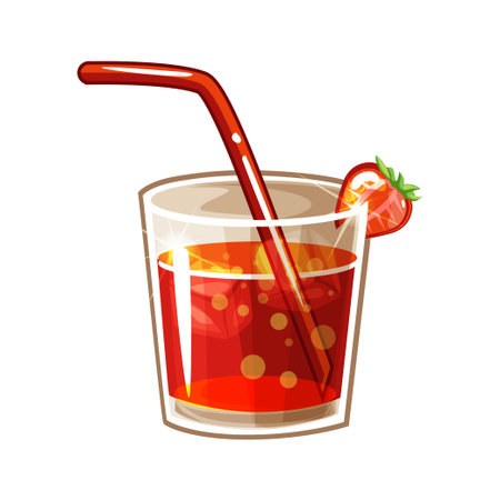 Glass of cold fruit cocktail with ice. Strawberry drinkの写真素材