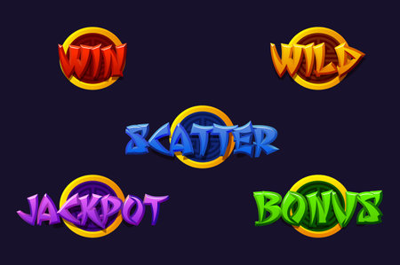 Set of Slot Symbols - Win, Scatter, Wild, Bonus, and Jackpot. Chinese Style Icons for 2D Games and Casino or Slotsのイラスト素材