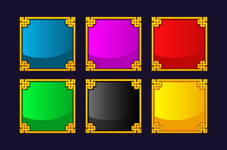 Empty China frames in golden-color. Square Frames or Border,のイラスト素材