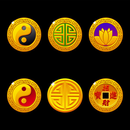 Blessing Chinese coins represent good luck or fortune. Chinese Symbols for Luck.のイラスト素材
