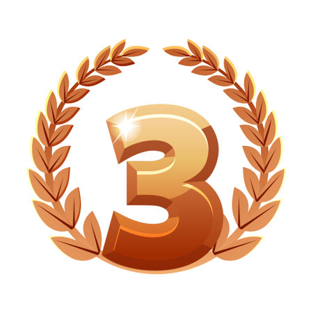 Bronze Number three with laurel wreath. 3 stの写真素材