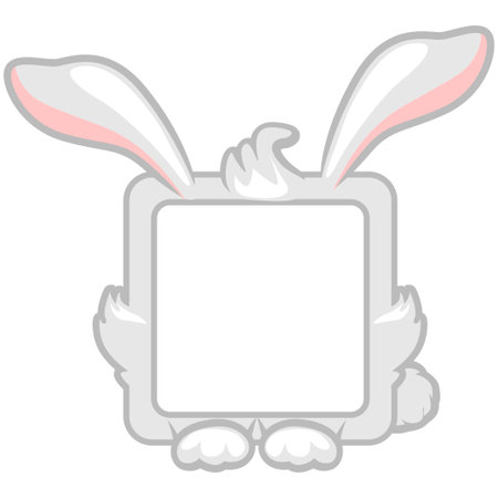 Cute square bunny or rabbit frame. Cartoon avatar for UI games. Empty animal frame for your kids decor, print or stickersのイラスト素材