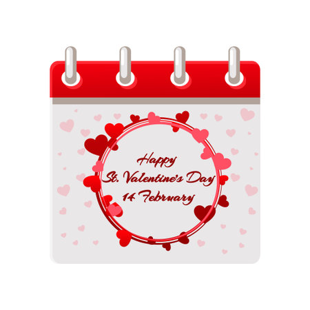Calendar Happy Valentine Day with hearts wreath. Illustration Valentine day design Happy lover day for your greeting card or invitationのイラスト素材