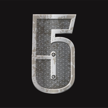 Metallic style silver number Five. Iron number 5 isolated in vectorのイラスト素材