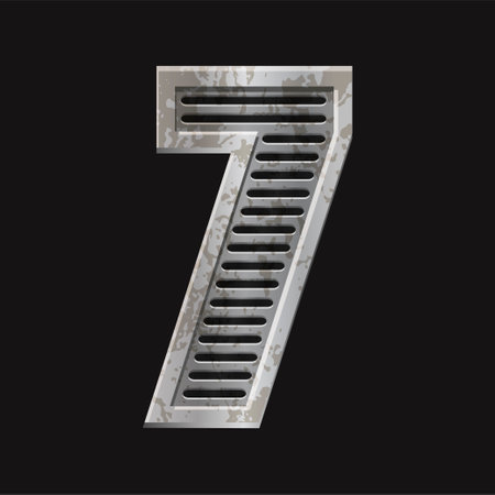 Metallic style silver number Seven. Iron number 7 isolated in vectorのイラスト素材