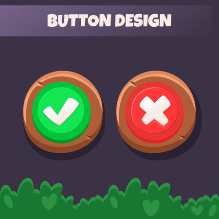 Game button design button design YES and close. Game UI elements. Buttons agree and cancel for 2D mobile games in vectorのイラスト素材