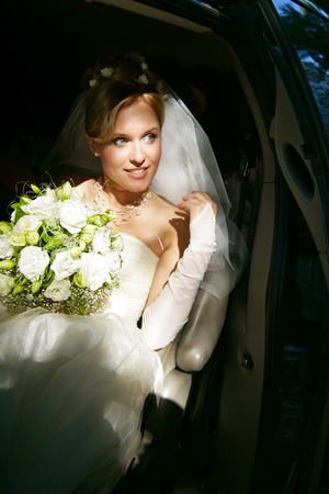 Bride in the carの写真素材