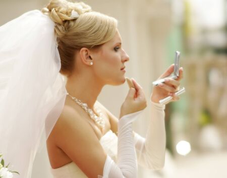 Bride doing makeupの写真素材