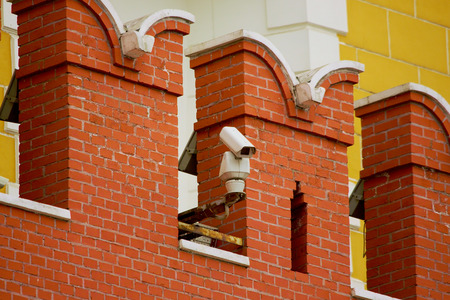 CCTV camera on the wall of the Moscow Kremlinの写真素材