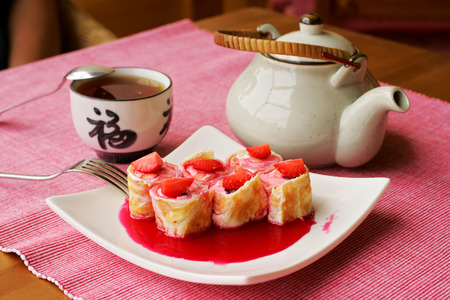 Sweet rolls with strawberriesの写真素材