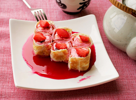Sweet rolls with strawberriesの写真素材