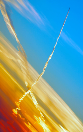 vapor trail in the skyの写真素材