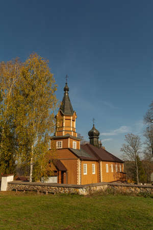 Orthodox church in Mostowlany in autumn. In the Podlachia region in Poland. Podlasie, Poland.の写真素材