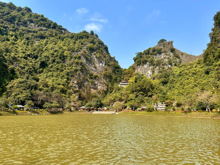 Landscape view of river and mountain in Ninh Binh, Vietnam
