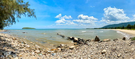 Panoramic view of the beach and the sea in Quang Binh, Vietnamの写真素材