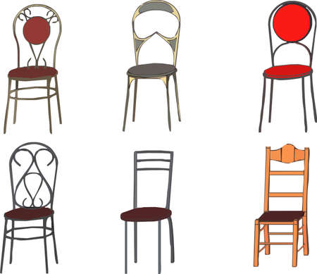 Vector drawing of chairs, stools. Interior elements.のイラスト素材
