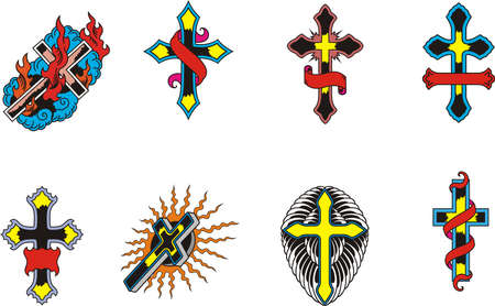 Vector drawing of a cross. Color tattoo. Isolated element.のイラスト素材
