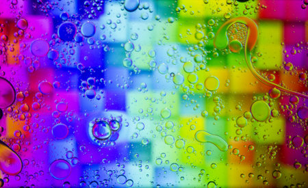 Abstract colorful background. Blurred colored drawing. Bubbles on a cheerful background.の写真素材