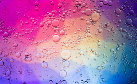 Abstract colorful Background Oil in Water surface Foam of Soap with Bubbles macro shot close-up.Image of oil drop on water for modern and creation design background.の写真素材